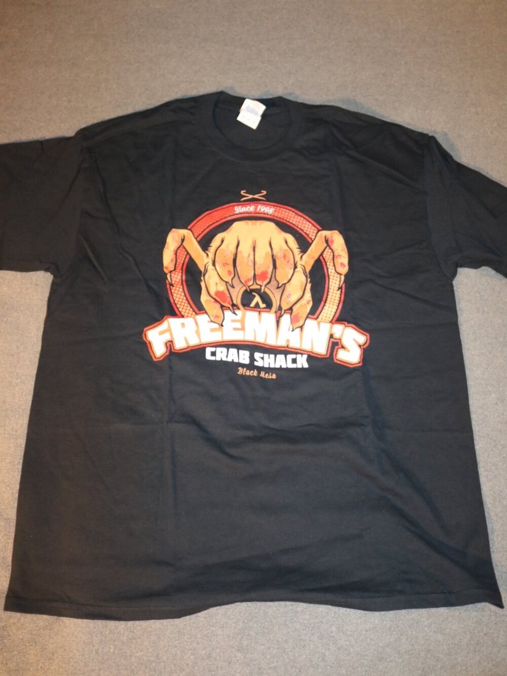 Half Life Valve Freeman's Crab Shack T-shirt Mens XL Black Gildan 2014 Headcrab